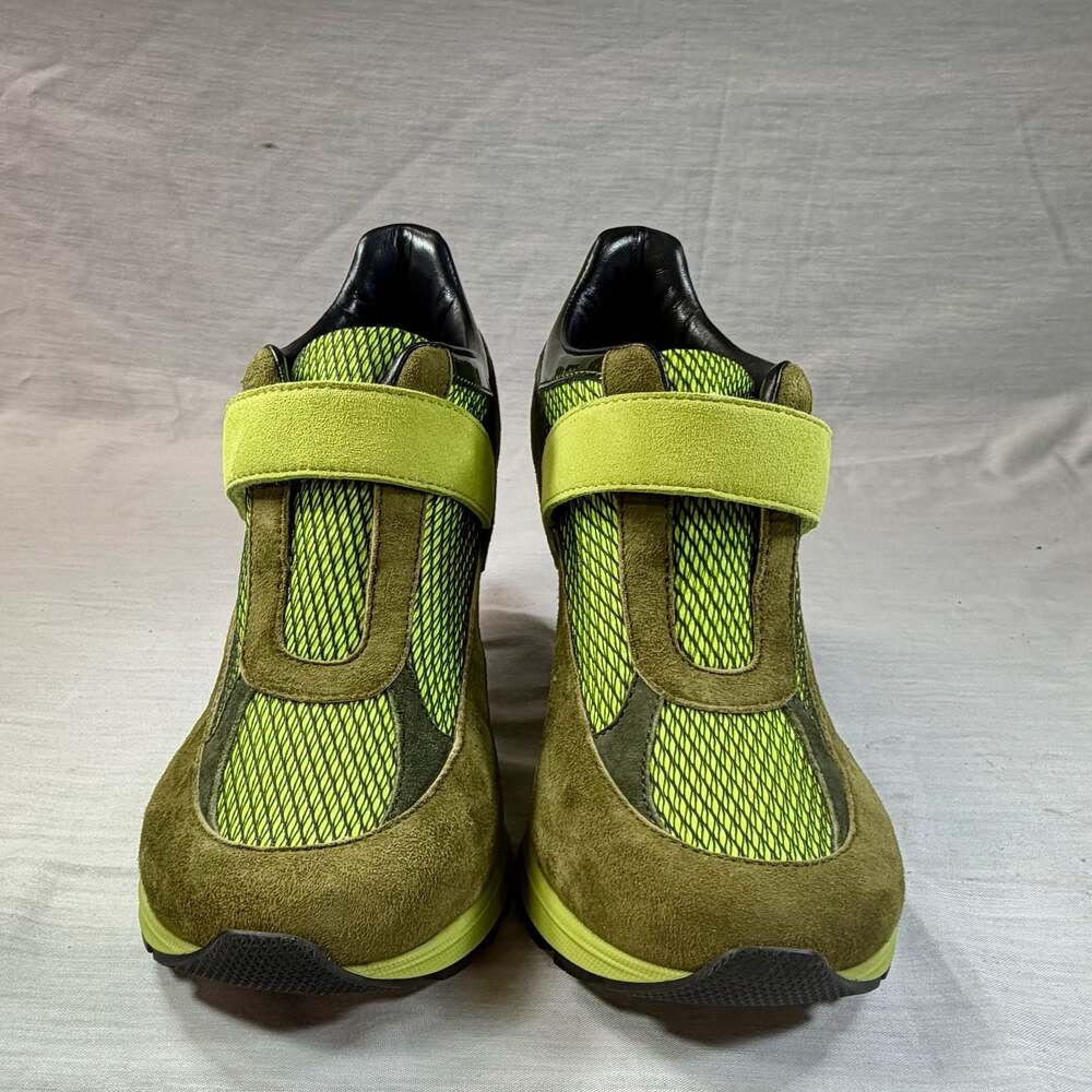 Sneex The Tepper Sneaker Heels in Green Suede and Mesh - Picture 2 of 11